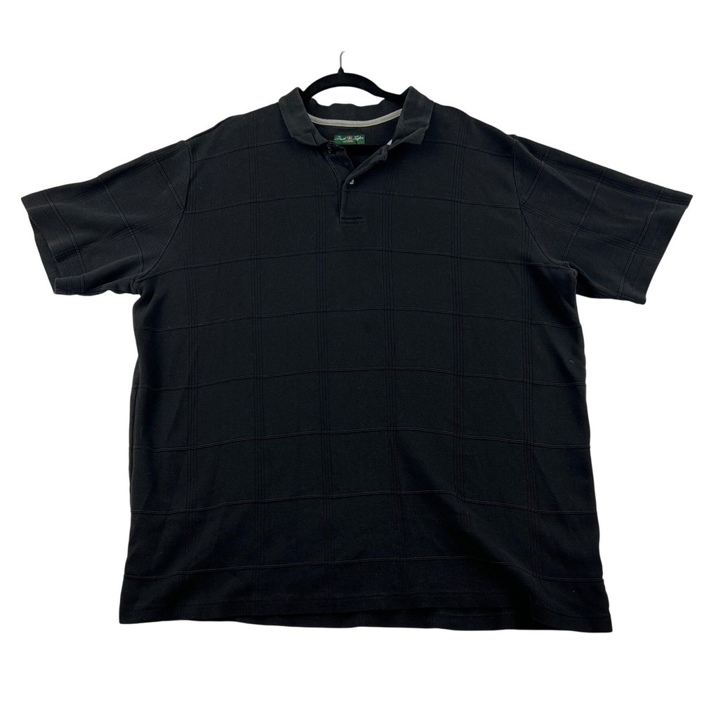 David Taylor Collection Mens 2XLT Black Grid Textured Polo Shirt Short Sleeve